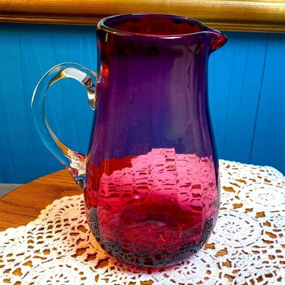 COPY - Cranberry pitcher by Pilgrim Glass I purchased this in the late 70’s in … - Picture 1 of 6